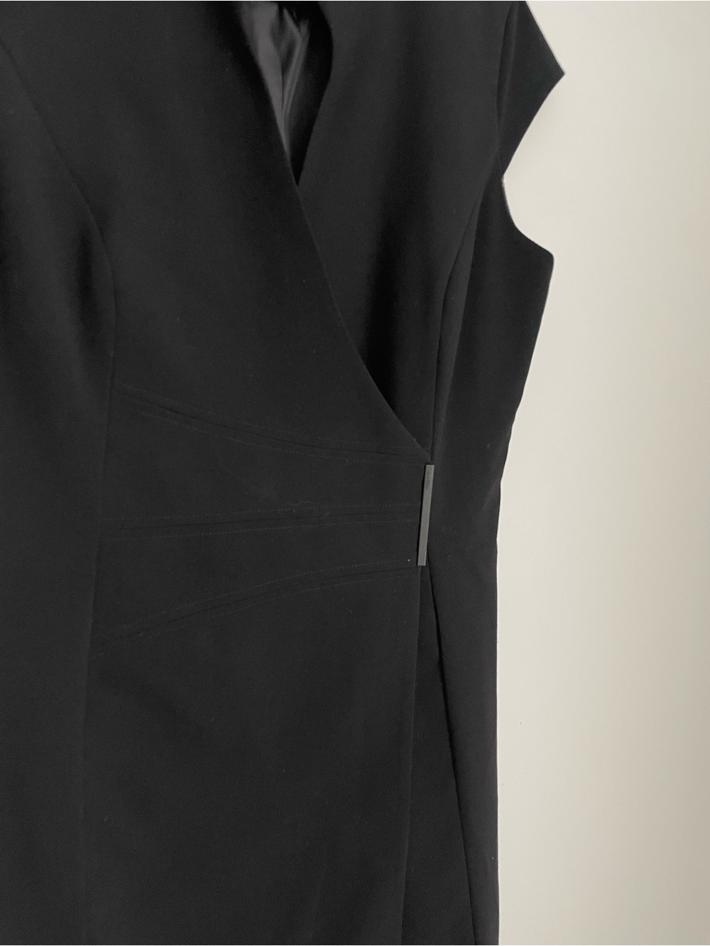 Calvin Klein Classic Black Sheath Dress - Sleek Wrap Front for Work, Career